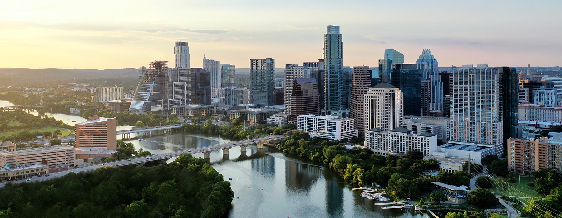 Aerial view of downtown Austin