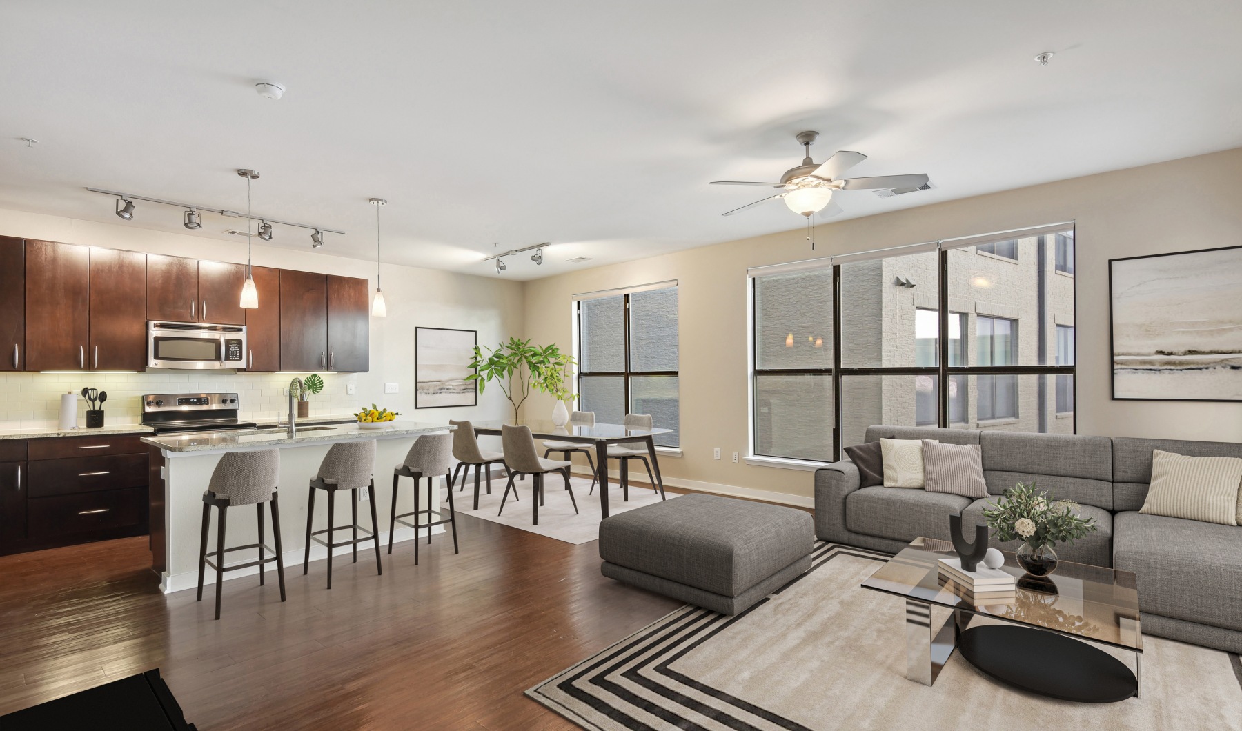 model unit with hard wood floors and large floor to ceiling windows  model unit with hard wood floors and large floor to ceiling windows